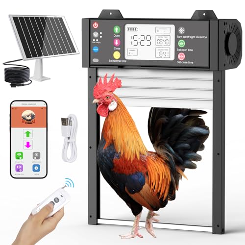 Automatische Solarbetriebene Hühnerstall-Tür mit App-Steuerung, LCD-Display, Zeitschaltuhr, Fernbedienung von Richday