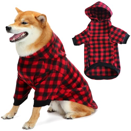 RichePet Hunde-Kapuzenpullover – hochwertiger Hundepullover, gemütlicher Hunde-Wintermantel, stilvolle Hundekleidung für alle Rassen, Hunde, Katzen, Jungen, Mädchen (rotes Gittermuster, Größe S) von RichePet