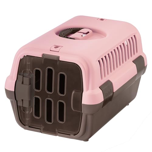 Richell: Pet Travel Carrier II – Klein Pink – Hunde- und Katzentransporter, zusammenklappbares Design zur Aufbewahrung, kleine Haustiere bis zu 5 kg, Verriegelungen an Sicherheitsgurten von Richell
