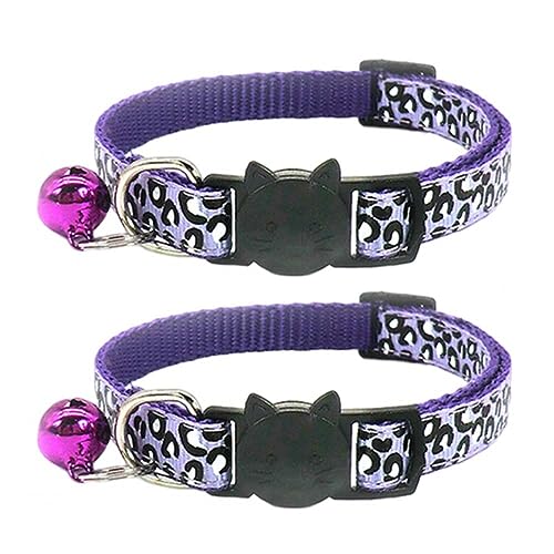 Reflektierendes Katzenhalsband mit Glöckchen, Leopardenmuster, niedliches Kätzchen, verstellbar, 19,1 - 32,5 cm, sicheres Kätzchen-Halsband, Charm-Anhänger (lila) von Richeng