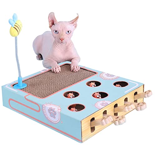 Richolyn Katzenspielzeug zum Kratzen, interaktiv, 3-in-1, multifunktional, 5 Löcher, aus robustem Holz, zum Fangen von Mäusen, Kätzchen, lustiges Puzzle-Spielzeug von Richolyn