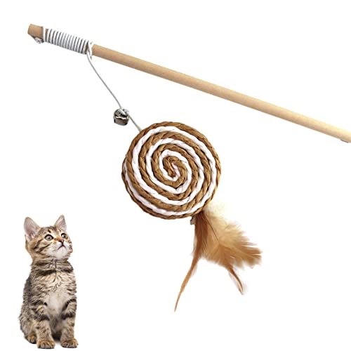 Richolyn Teaser Stick für Katzen - Holz Angelrute Katzenspielzeug | Niedliches Haustierzubehör zu Trainieren, Necken, Fangen, Springen, Beißen, Spielen für Kätzchen, Katzen für Indoor-Spielzeug von Richolyn