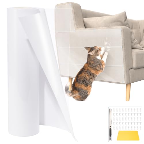 Kratzfolie Katzen Selbstklebend L600 x B30 cm, Katzen Kratzschutz Sofa Transparent, Kratzschutzfolie mit 50 pins, Anti Kratz Folie für Sofa, Wand, Möbel, Tür von Ricyea