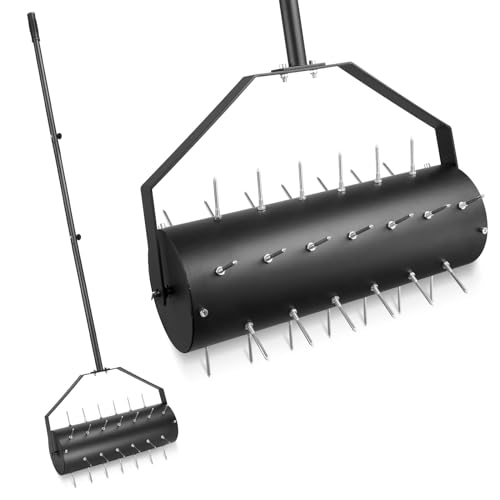 Ricyea Rasenbelüfter Manuell, Aerifizierer für Rasen, Rasenlüfter Walzen, Rasenrolle mit 39 Nägeln (6cm) und Stiel, Handvertikutierer Rasenwalze für Höfe, Rasenflächen im Garten (44cm x 141cm/93.5cm) von Ricyea