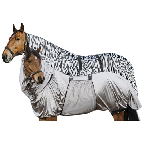 Riding World - Ekzemerdecke | Fliegendecke mit abschwitzender Wirkung | Pferdedecke mit Bauchlatz & verstellbaren Riemen & Bändern | Abschwitzdecke Pferd & Pony | Stalldecke in Grau | 150 cm von RIDING WORLD