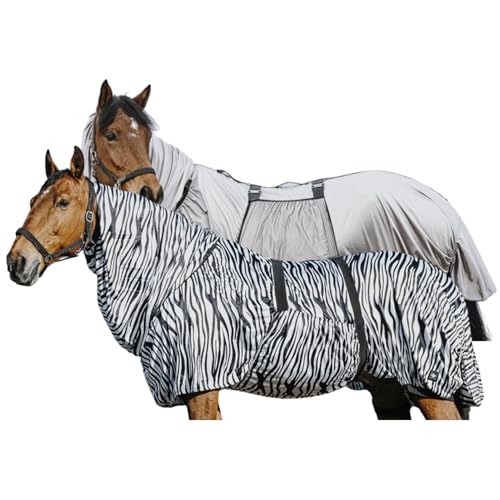 Riding World - Ekzemerdecke Zebra | Fliegendecke mit abschwitzender Wirkung | Pferdedecke mit Bauchlatz & verstellbaren Riemen & Bändern | Abschwitzdecke Pferd & Pony | Stalldecke Zebra-Look | 135 cm von RIDING WORLD