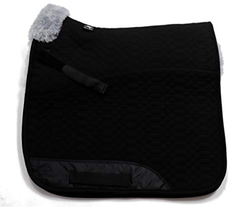 Engel Reitsport Lammfell Schabracke Half Lined SCHABRA1-D-SCH-SIL Steppstoff schwarz Fell Silber Dressur (D) von Engel Reitsport