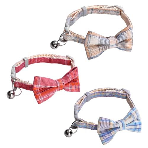 Rienan Katzenhalsband mit Glöckchen und Schleife, 3er Set, Verstellbar, Reflektierend, Polyester, Für Katzen aller Rassen, Größe 22–29 cm, Rot, Blau, Gelb von Rienan