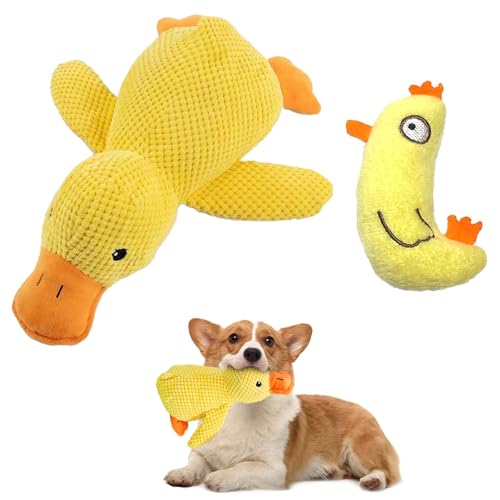 Rienan 2 Stück Anti Stress Ente Hund,Hundespielzeug Ente Gelb,Hundespielzeug Ente,Enten- und Hühnerspielzeuge,Verschleißfest und Bissfest,Setzen Die Energie des Hundes Frei (Gelb) von Rienan