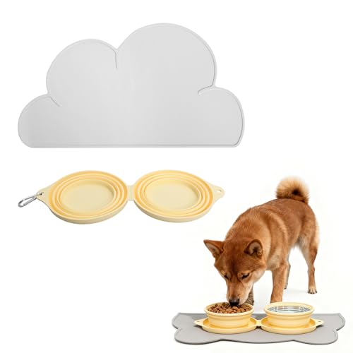 Katzenfuttermatte mit faltbarem Futternapf, Katzenfuttermatte, Silikon, weich und leicht zu falten, Hundefutternapf für hygienische Probleme beim Ausgehen oder Reisen, Grau, 27 x 48 cm Katzenfuttermatte mit faltbarem Futternapf, Katzenfuttermatte, Silikon, weich und leicht zu falten, Hundefutternapf für hygienische Probleme beim Ausgehen oder Reisen, Grau, 27 x 48 cm von Rieoany