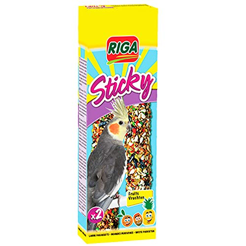 Riga - Sticky mit Früchten für Großsittiche - Gebackene Sticks - Mischung aus Körnern, Getreide und Früchten, darunter Apfel und Rosine - Schachtel mit 2 Sticky Sticks, 140 g (1er Pack) von Riga