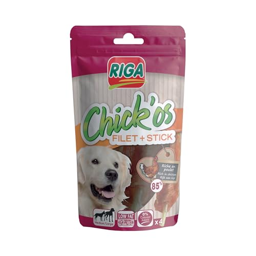 Riga - Chick'Os Filet + Stick - Proteinreiche Hundeleckerlis - Sticks zum Kauen für gesunde Zähne - 75g Packung mit 4 Sticks Riga - Chick'Os Filet + Stick - Proteinreiche Hundeleckerlis - Sticks zum Kauen für gesunde Zähne - 75g Packung mit 4 Sticks von Riga