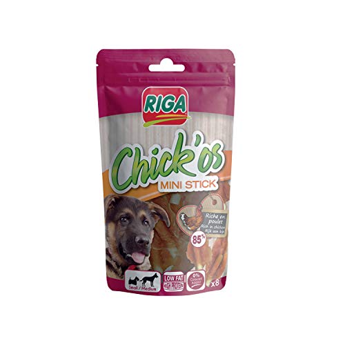Riga - Chick'Os Filet + Mini Stick - Hundesnack Reich an Hähnchenfilet und Proteinen - Kausticks für die Zahnpflege - 65g Packung mit 8 Sticks von Riga