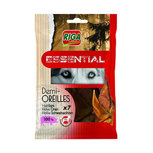 Riga - Essential, Halbes Schweineohr - Leckerbissen für Hunde, 100% Halbes Schweineohr - Natürliche Rohstoffe, Unverarbeitet - 7 Halbe Ohren von Riga