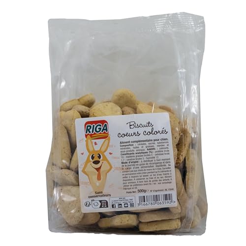 Riga - Kekse mit bunten Herzen – Leckerli für Hunde – leckere Kekse – fettarm – ausgewogene Leckerei – Belohnung für Hunde – 500 g von Riga