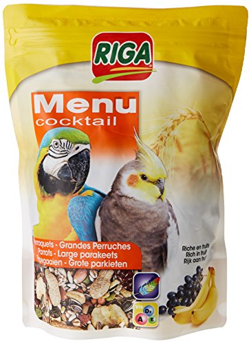 Riga - Menu Cocktail - Leckerbissen für Großsittiche & Papageien - Körnermischung, Reich an Früchten - Vitaminquelle - Energiereiches & Ausgewogenes Futter - Doypack 500g von Riga