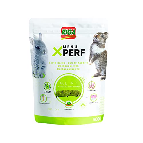 Riga - Menü X'Perf - Futter für Zwergkaninchen - Extrudierte Pellets - Leinsamen, Faser und Gemüse - Yucca-Extrakte - Präbiotika angereichert - Ideal für glänzendes Fell - 500 g von Riga