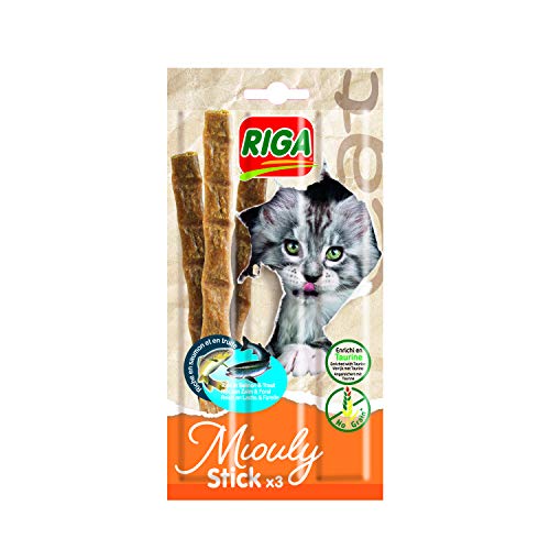 Riga - Miouly Stick Lachs und Forelle - Leckerbissen für Katzen Angereichert mit Taurin - Getreide- und Glutenfrei - Packung à 15g von Riga