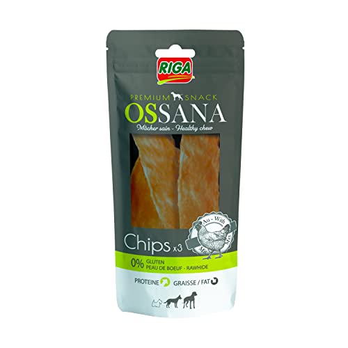 Riga - Ossana, Chips X3 - Hundeleckerli zum Kauen, 100% Natürlich - Auf der Basis von Rindfleischproteinen - Fettarm - Ohne Gluten- und Rinderhaut - Hühnchengeschmack von Riga