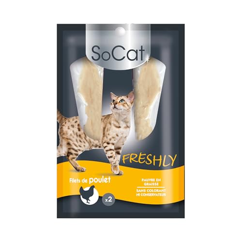 Riga - SoCat Freshly Hühnerfilet - Leckerbissen für Katzen Reich an Proteinen, Kalorienarm - Getreide- und Glutenfrei - Packung mit 2 Hühnerfilets, 25g von Riga