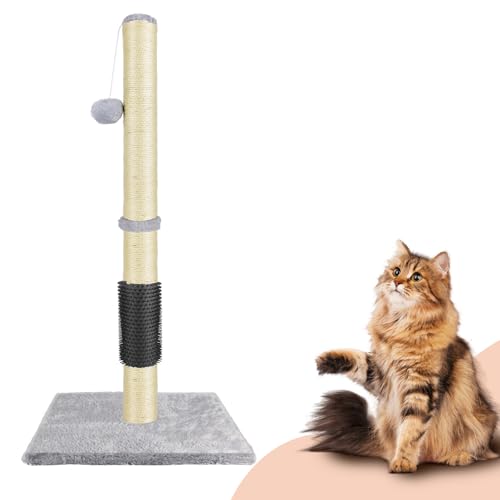 Kratzsäule für Katzen 40 x 40 x 80cm, Kratzsäule Natural Sisal Seil Pole mit hängendem Ball, weicher Plüsch,Scratching Post von Rigogo