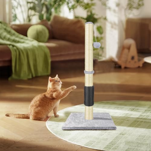 Pet Kratzsäule Kratzbaum, Natursisal, 40x40x80 cm, Kleine bis Normalgroße Katzen, mit Sisalseil und Plüschball von Rigogo