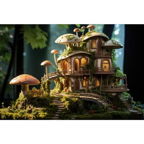 Aquarium-Hintergrund, Miniatur-Hintergrund mit Wald, Märchenhaus, Terrarium, Märchen-Konzept, Aquarium-Tapete, Poster, Dekoration, Reptilien-Lebensraum, Vinyl, 91,4 x 61 cm von Riivvdise