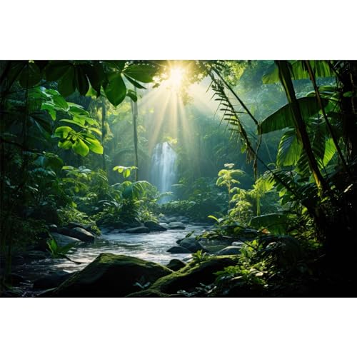 Aquarium-Hintergrund, Wasserfall, tropischer Wald, Terrarium, üppiger Regenwald, Sonnenlicht, Filterung durch dickes Laub, Aquarium-Hintergrund, Aquarium-Tapete, Poster, Vinyl, 91,4 x 45,7 cm von Riivvdise