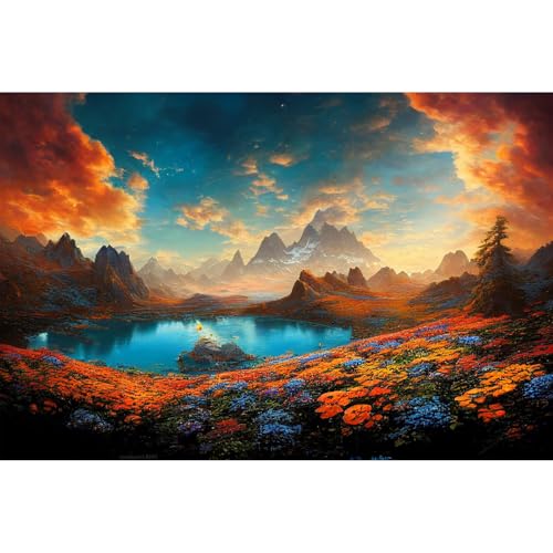 Hintergrund für Aquarien, Herbstthema, ruhiger See mit blauem Sonnenuntergang, Himmel, Terrarium, Hintergrund, bunte Blumen, Berge, Wolken, Aquarium-Hintergrund, Herbst-Stil, Reptilien-Lebensraum, Hintergrund für Aquarien, Herbstthema, ruhiger See mit blauem Sonnenuntergang, Himmel, Terrarium, Hintergrund, bunte Blumen, Berge, Wolken, Aquarium-Hintergrund, Herbst-Stil, Reptilien-Lebensraum, von Riivvdise