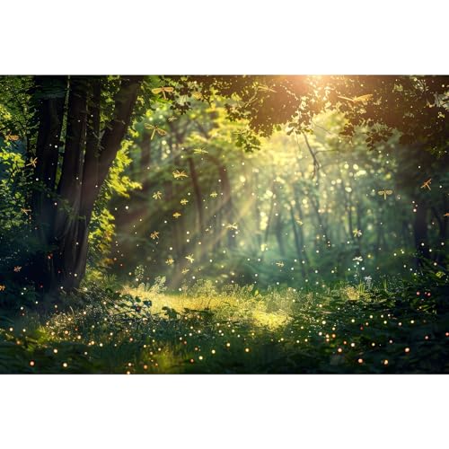 Hintergrund für Reptilien, Blitz und Käfer, Glühwürmchen, Waldfeld, Terrarium, Wald mit Fantasie-Lichtern, spezielle Sonnenlichtstrahlen, Aquarium-Hintergrund, Reptilien-Lebensraum, Vinyl, 91,4 x 45,7 von Riivvdise