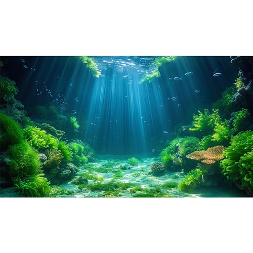 Riivvdise Aquarium-Hintergrund, Wasserpflanzen, weiche Algen, Terrarium, Unterwasserwelt, Fischfelsen mit Moos, Sonnenlichtstrahlen, Aquarium-Tapete, Poster, Dekoration, Vinyl, 121,9 x 50,8 cm von Riivvdise