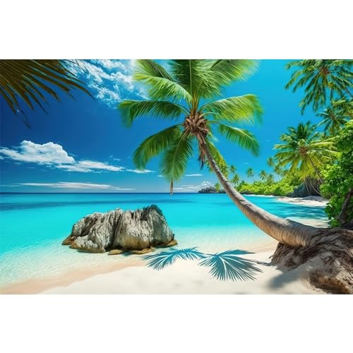 Riivvdise Aquarium-Hintergrund, tropischer Strand und Meer mit Kokos-Terrarium-Hintergrund, sonniger Seabeach mit erstaunlicher Küstenlandschaft, Aquarium-Tapete, Poster, Dekor, Vinyl, 61 x 40,6 cm von Riivvdise