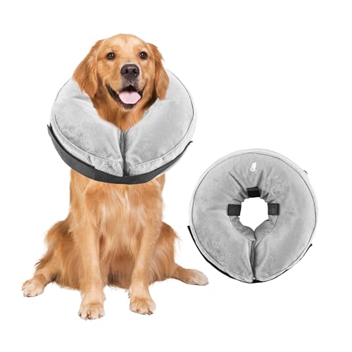 Aufblasbare Halskrause für Hunde, Verstellbarer Schutzkragen nach Operationen, Weicher Anti-Leck-Kragen mit Atmungsaktivem Material, Sichtfreundliches Elizabethanisches Halsband für Hunde (Grau, XL) von Rinling