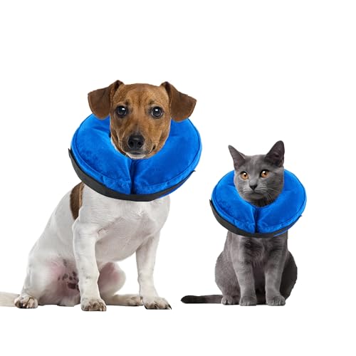 Rinling Hundekegel-Halsband, aufblasbarer Hundekegel, weicher schützender Hundekegelhalsband nach Operationen, Alternative E-Halsband, Kegel für Hunde und Katzen, Blau, XS (12,7–20,3 cm) von Rinling