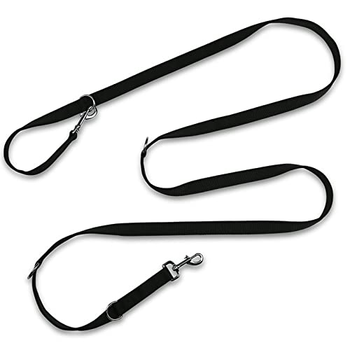 Hundeleine in Schwarz 5 Fach Verstellbar und Stabil 3m Lang 2,5cm Breit Hundeführleine für Kräftige und Große Hunde Geflochtene Doppelleine Laufleine Nylon Seil mit Zwei Karabiner4 von Rinsduall