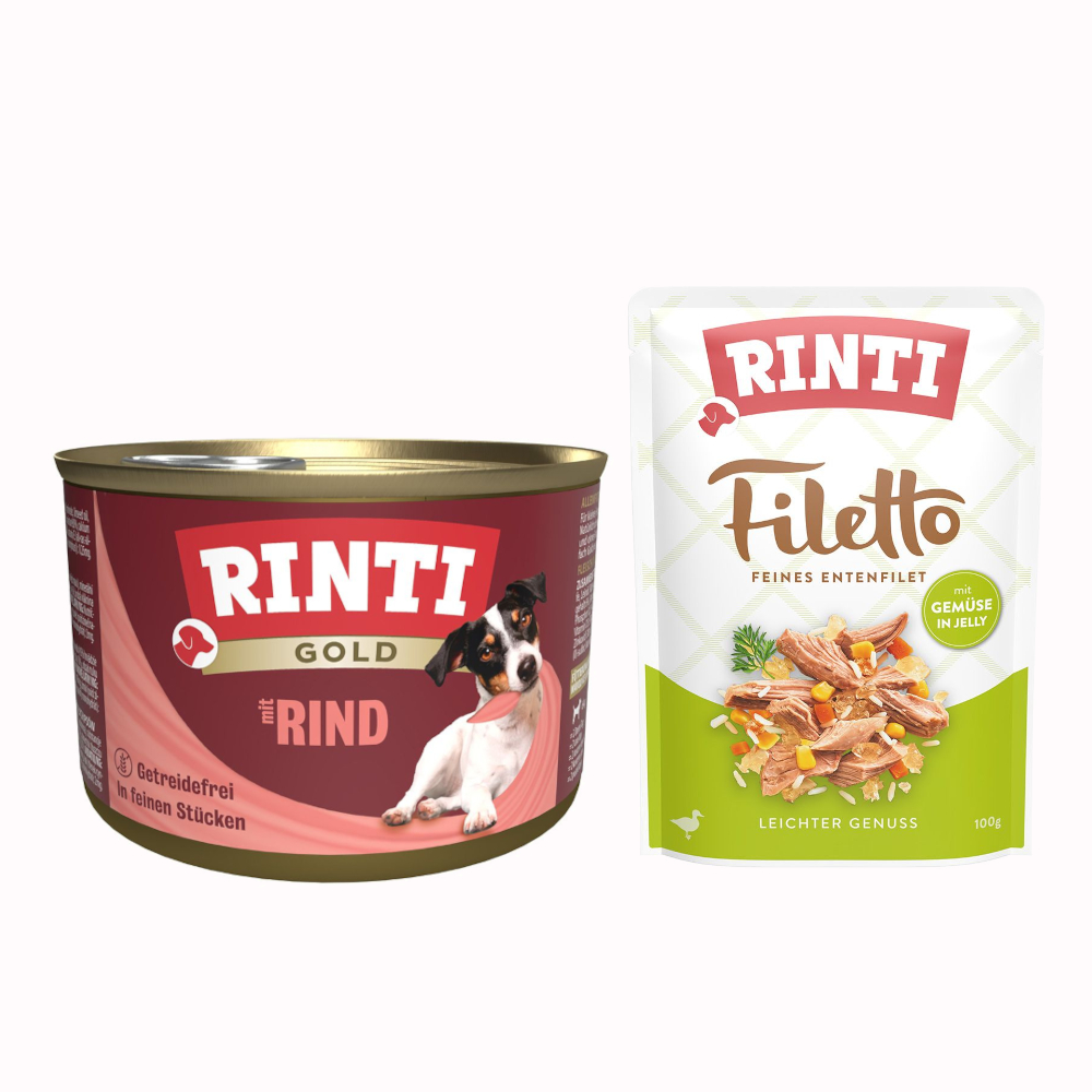 12 x 185 g RINTI Gold + 100 g Filetto Pouch in Jelly mit Ente & Gemüse gratis! - Rindstückchen 12 x 185 g RINTI Gold + 100 g Filetto Pouch in Jelly mit Ente & Gemüse gratis! - Rindstückchen von Rinti
