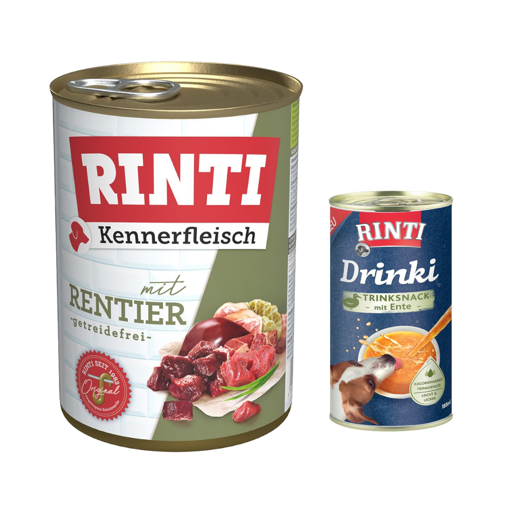 6 x 400 g RINTI Kennerfleisch + 185 ml Drinki mit Ente gratis! - Rentier 6 x 400 g RINTI Kennerfleisch + 185 ml Drinki mit Ente gratis! - Rentier von Rinti