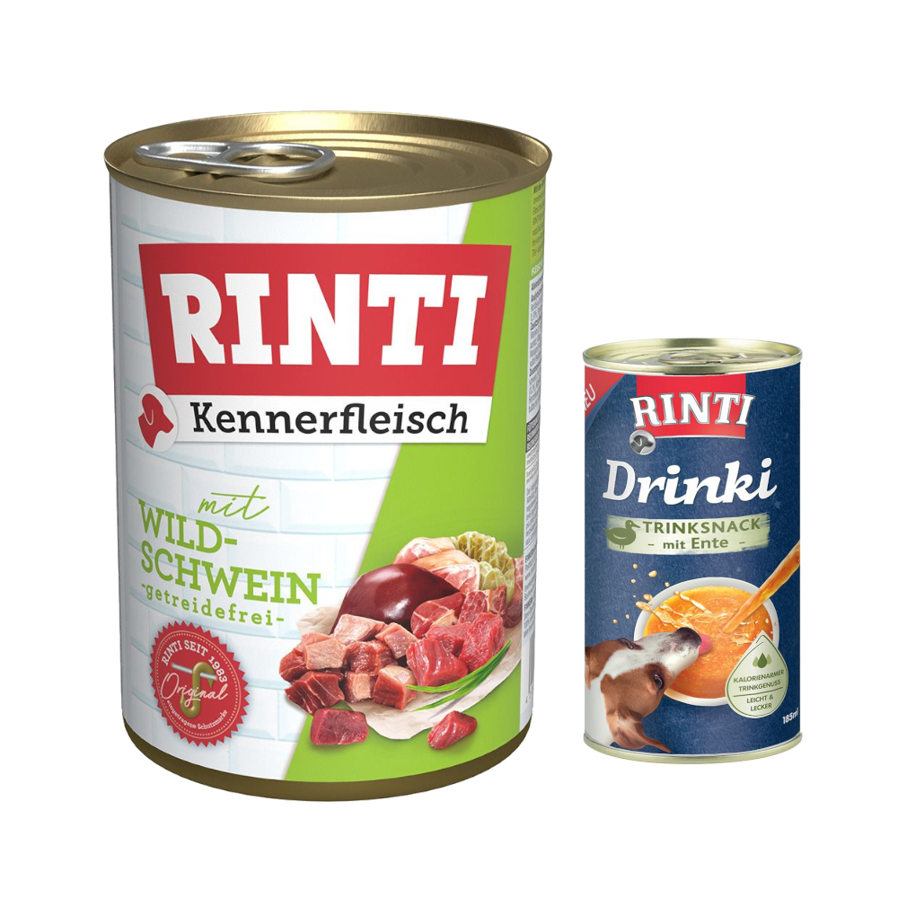 6 x 400 g RINTI Kennerfleisch + 185 ml Drinki mit Ente gratis! - Wildschwein 6 x 400 g RINTI Kennerfleisch + 185 ml Drinki mit Ente gratis! - Wildschwein von Rinti