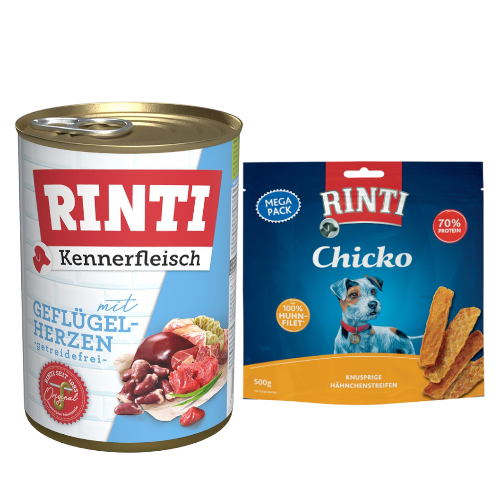Kombi-Paket RINTI Kennerfleisch + RINTI Chicko Hundesnacks - Kennerfleisch Geflügelherzen 12 x 400 g + Chicko Huhn 2 x 500 g Kombi-Paket RINTI Kennerfleisch + RINTI Chicko Hundesnacks - Kennerfleisch Geflügelherzen 12 x 400 g + Chicko Huhn 2 x 500 g von Rinti