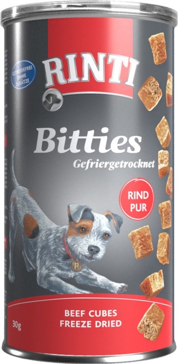 RINTI Bitties Pur gefriergetrocknet 30 Gramm Hundesnack 12 x 30 Gramm Rind