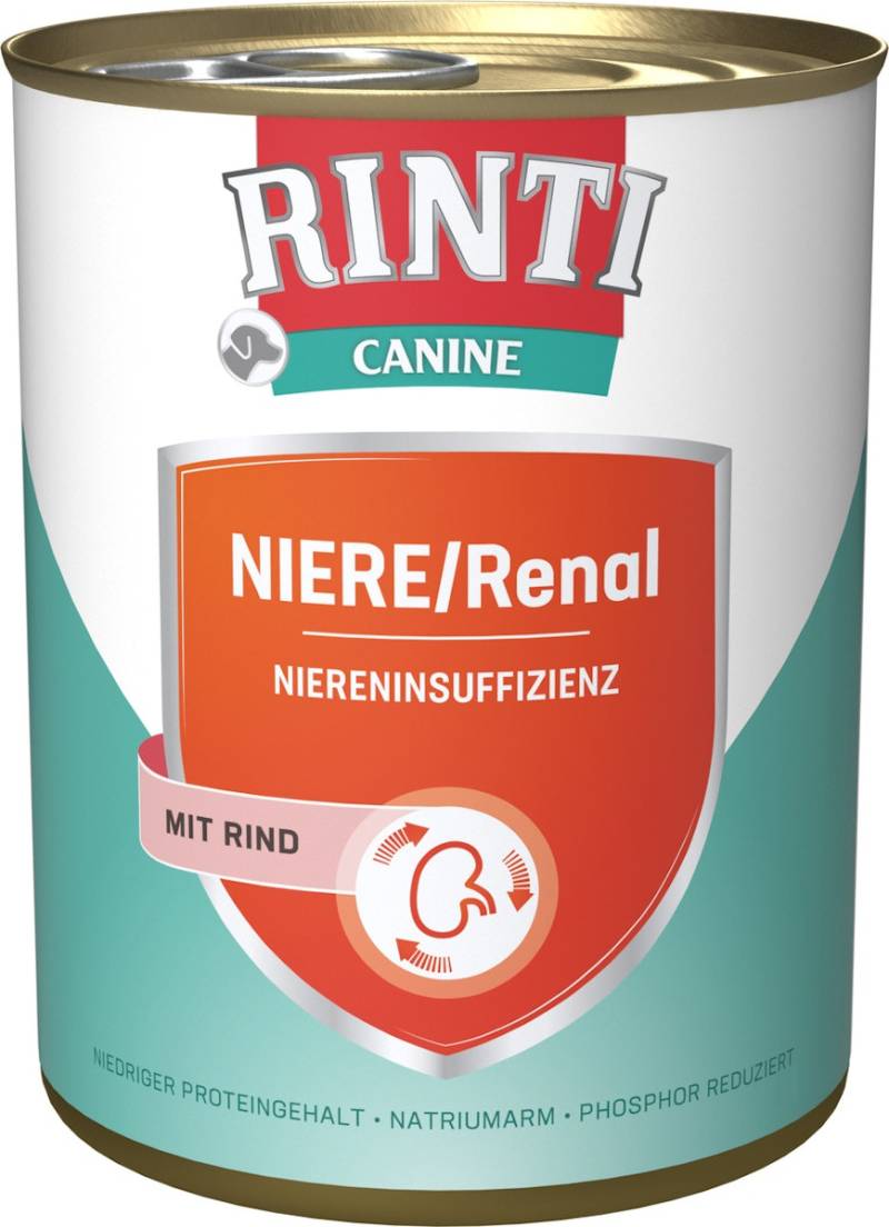 RINTI Canine 800g Dose Hundenassfutter Diätnahrung Sparpaket 12 x 800 Gramm Niere/Renal Rind