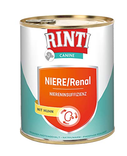 RINTI - Canine NIERE/Renal | Diät Nassfutter für ausgewachsene Hunde zur Unterstützung der Nierenfunktion. Alleinfutter mit reduziertem Natrium- und Phosphorgehalt in der Dose | 6x800g Huhn von Rinti