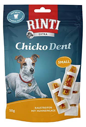 RINTI - Chicko Kaustreifen Small | Bissfeste Kaustreifen mit Zahnpflege-Komplex für kleine bis mittelgroße, ausgewachsene Hunde. Hundesnack aus Echtfleisch im Frischebeutel | 12x50g Huhn von Rinti