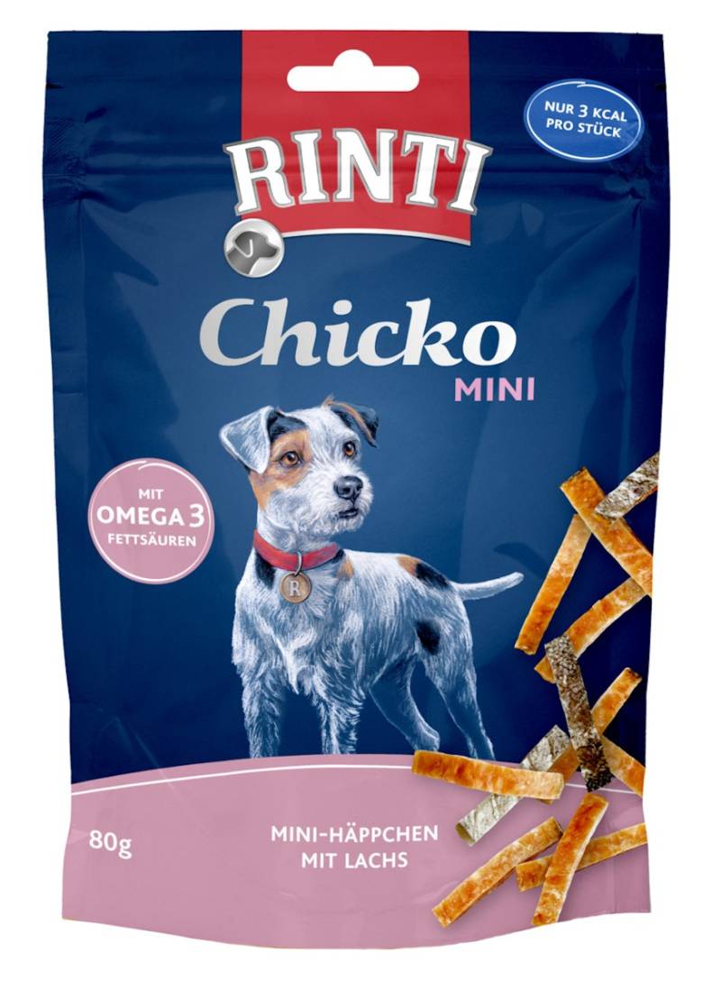 RINTI Chicko Mini 80 Gramm Hundesnacks Sparpaket 12 x 80 Gramm Häppchen mit Lachs & Huhn