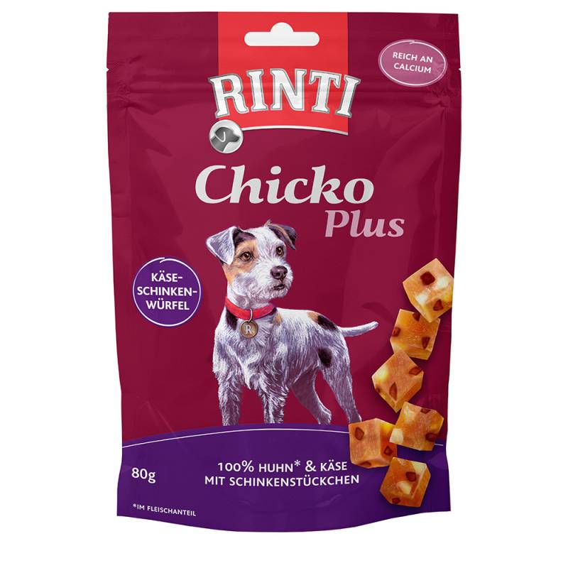 RINTI Chicko Plus Käse & Schinken Würfel - Sparpaket: 12 x 80 g von Rinti
