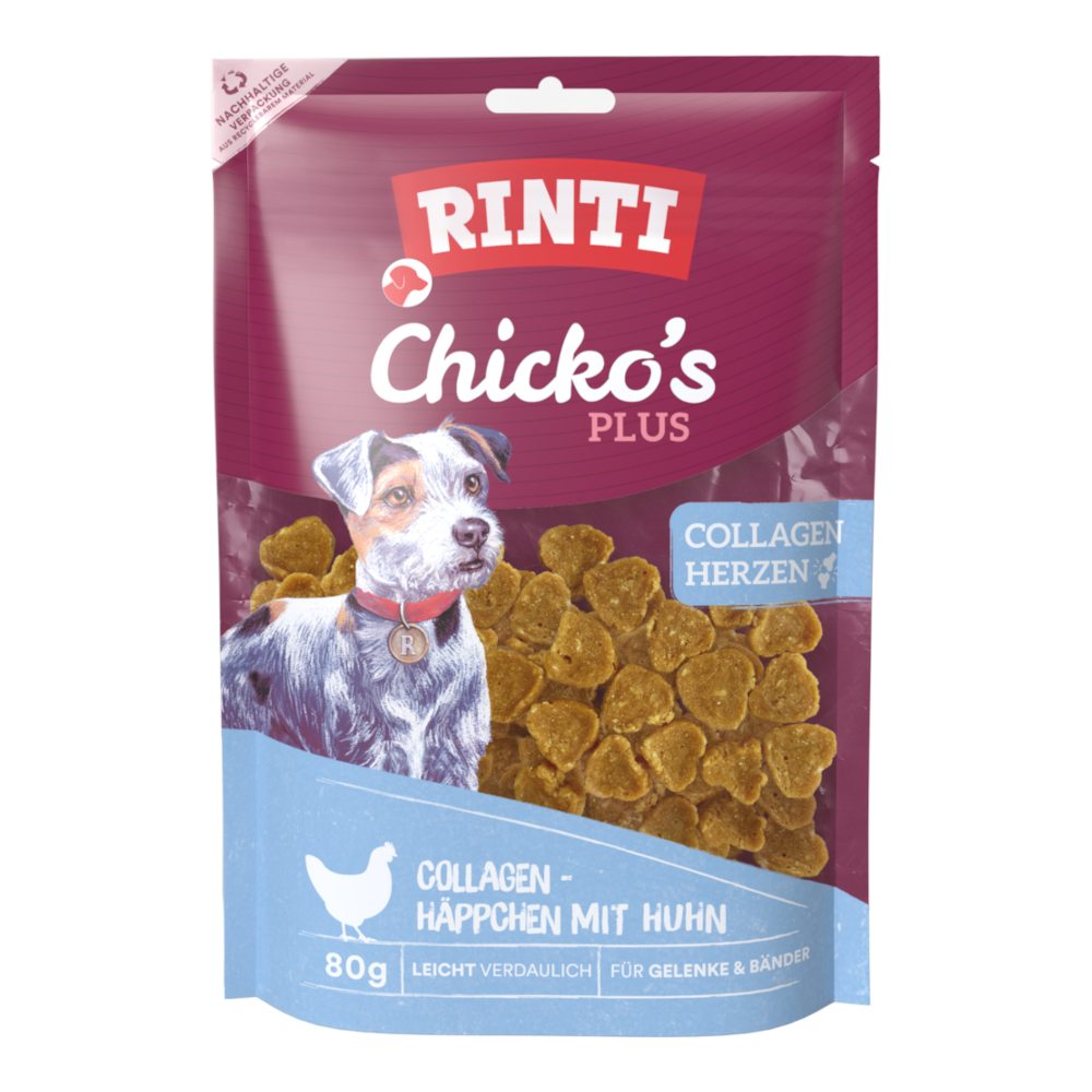 RINTI Chicko's Plus Collagen Hearts - Sparpaket: 3 x 80 g Huhn von Rinti