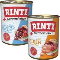RINTI Kennerfleisch 800g x 24 - Sparpaket - Mix (Huhn, Geflügelherzen) von Rinti