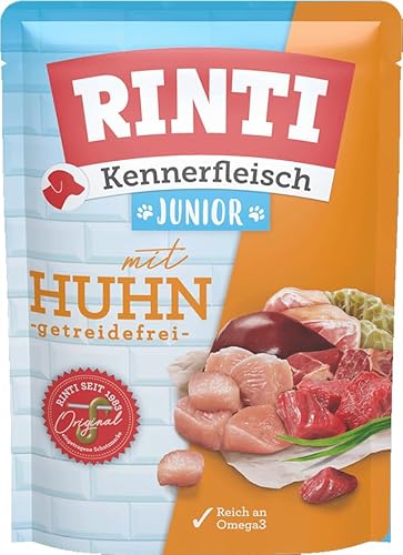 RINTI - Kennerfleisch Junior | Nassfutter mit 70% Fleisch für Hunde im Wachstum. Getreidefreies Alleinfutter in der Dose ohne Soja, Farb- und Konservierungsstoffe | 10x400g Huhn von Rinti