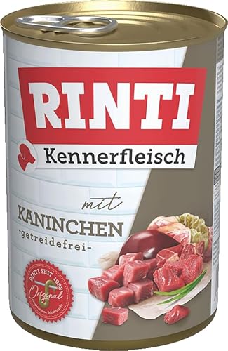 RINTI - Kennerfleisch | Nassfutter mit 70% Fleisch für ausgewachsene Hunde. Getreidefreies Alleinfutter in der Dose ohne Soja, Farb- und Konservierungsstoffe | 12x400g Kaninchen von Rinti