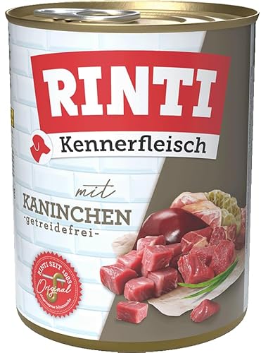 RINTI - Kennerfleisch | Nassfutter mit 70% Fleisch für ausgewachsene Hunde. Getreidefreies Alleinfutter in der Dose ohne Soja, Farb- und Konservierungsstoffe | 12x800g Kaninchen von Rinti